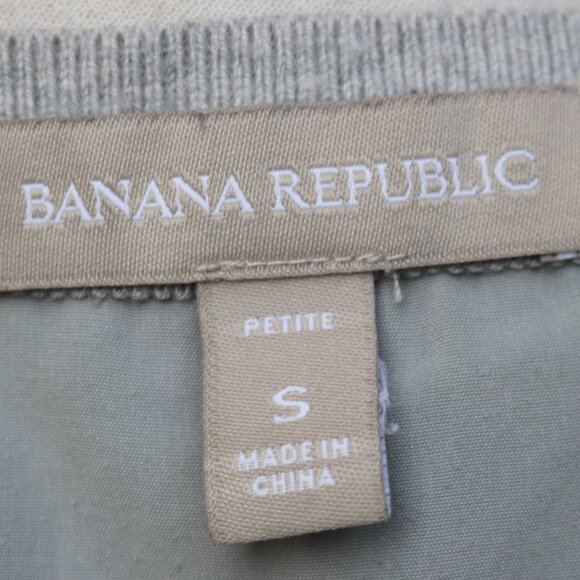 Banana Republic Heather Grey V-Neck Sweater w Lightweight Woven Poly Back Sz SP - Picture 7 of 8